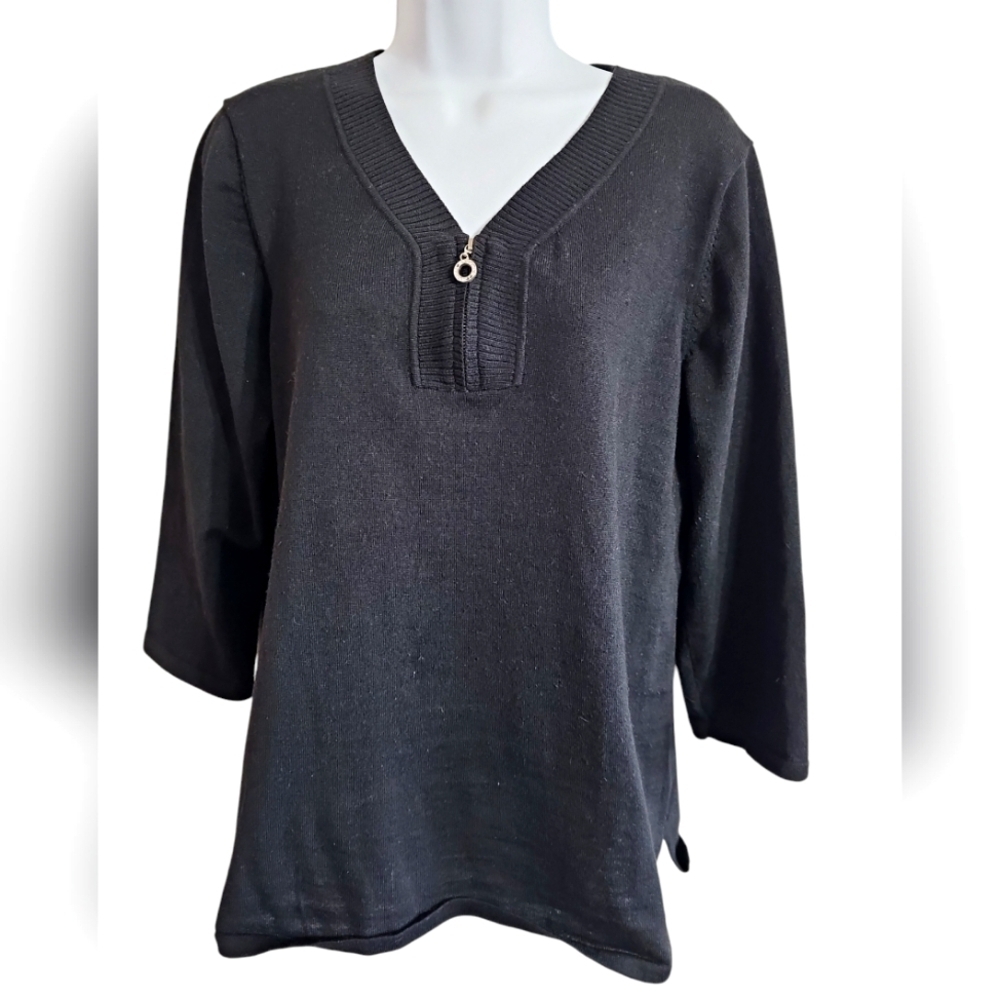 Cable & Gauge Black Zip-Front Tunic Sweater Women’s XL Classic Preppy Minimalist - Picture 2 of 7